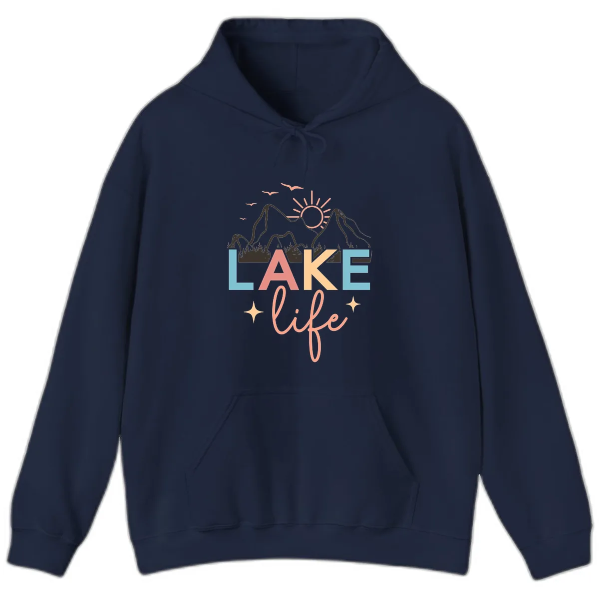 Mountain Lake Life Typography Hoodie in Navy